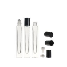 10ml Quality Empty Pen Square Clear Glass Roll on Bottle with gold cap stainless steel roller ball for Essential oil Perfume