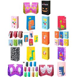 Gift Wrap Birthday Bags Party Favour Goodies Coloured Kraft Paper Bag 13X8X24Cm Balloon Festival Candy Light Blue Orange Pink Purple Y Otfnx