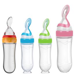 Cups Dishes Utensils Baby Silicone Squeezing Feeding Bottle born Baby Training Spoon Infant Cereal Food Supplement Feeder Bbay Safe Tableware 230608