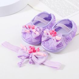 First Walkers Little Kid Slip On Shoes Baby With Hair Band Fashion Soft Soled Toddler Versatile Dress Girl High Top