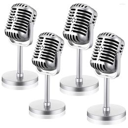 Microphones 4Pcs Retro Microphone Props Model Vintage Antique Toy Stage Table Decor Silver