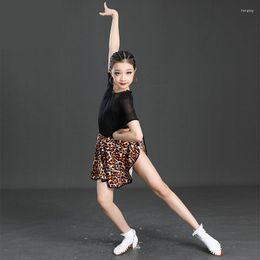 Stage Wear 2Pcs Dance Costumes 2023 Kids Child For Girls Dress Tassel Skirt Short Long Sleeve Leopard Print Performance