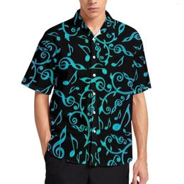 Men's Casual Shirts Gradient Music Notes Beach Shirt Blue Green Purple Summer Man Funny Blouses Short Sleeve Custom Clothing Plus Size