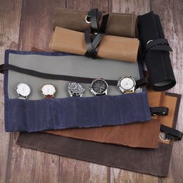 Watch Boxes Cases Watch Roll Storage Case Wet Wax Canvas Watch Box Collection Protection Bracelet Storage Bag Portable Travel Jewellery Case 230607