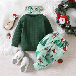 Tench coats Toddler Girl Skirt Set Girls Christmas Long Sleeve T Shirt Pullover Tops Cartoon Santa Prints Pants 230608