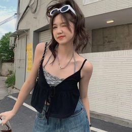 Women's Tanks Women's Suspender Vest Summer Thin Two-piece Suit Cardigan Top Hanging Neck Sling Wearing Korean Y2k