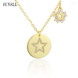 Pendant Necklaces SUNSLL Arrived Double Tag Stars Fashion Necklace Gold-plated Copper Inlaid With Coloured Zircon Jewellery Gift