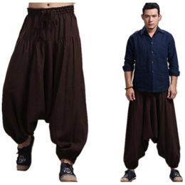 Pants Men' cotton linen Crosspants crotch pants,wide leg pants dancing Harem pants pantskirt bloomers Harem trousers,