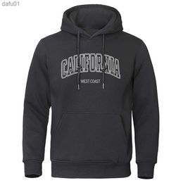 U.S.A California west coast Street Print Male Hoodie Fashion Loose Clothing Fleece Warm Sweatshirt O-Neck Pollover Hoody For Men L230520