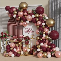 Other Event Party Supplies 141pcs DIY Burgundy Balloon Garland Kit Rose Gold Metal Chrome Balloons for Wedding Bridal Shower Anniversary Decorations 230607