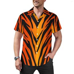 Men's Casual Shirts Abstract Fire Shirt Tiger Stripes Print Beach Loose Hawaiian Y2K Blouses Short Sleeve Custom Oversized Clothing