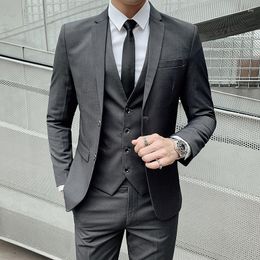 Men's Suits Men Solid Wedding Dress Male Jackets Pants Vest Sets Groom Formal Wear Slim Suit Business Casual Fit 5XL