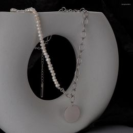 Chains Real S925 Sterling Silver Necklace Handmade White And Gold Round Brand Women's Pearl