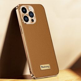 Genuine Togo Leather Slim Case for iPhone 13 14 Pro Max 13 Retro Metal Ring Back Cover