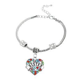 Charm Bracelets Double Nose Fashion Family Jewelry Heart Shape In Rhinestone Sole Sister For Gift Drop Delivery Dhfmq