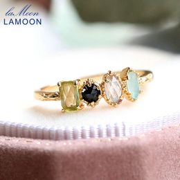 Wedding Rings LAMOON Gemstone For Women Natural Peridot Corundum Labradorite ite Ring 925 Sterling Silver Gold Vermeil Jewellery 230608