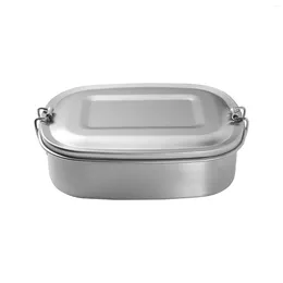 Dinnerware Sets 650 ML Kids Bento Box Lunch 1-Tier Japanese-style Container Silver Stainless Steel Child