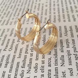 Hoop Earrings Classic Gold Color Plating Wire Wrapping Copper For Women Elegant Gorgeous Graceful 27mm Diameter Jewelry Gift