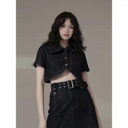 Work Dresses Skirt Two-piece Short Women 2023 Summer Jeans Sweet Lapel Dress Set Korean Chic Two Piece Outfits For