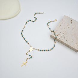 Chains Lastest Religious Link Cable Chain Necklace For Women Stainless Steel Cross Virgin Enamel Jewellery 49cm(19 2/8") Long