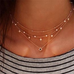 Pendant Necklaces 3 Pcs/set Hexagon Crystal Star Necklace Collier Femme Boho Jewelry Gold Color Choker For Women Wholesale Gifts