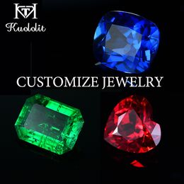 Wedding Rings Kuololit Customise Lab Ruby Emerald Sapphire Diamonds Solid K Gold Jewellery RING and earrings Necklace Engagement 230607