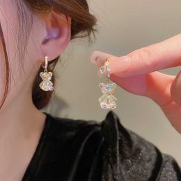 Dangle Chandelier Cute Bear Earrings For Women Shiny Zircon Earrings 2023 New Trendy Golden Copper Drop Earring Party Wedding Jewelry Girls Gifts Z0608