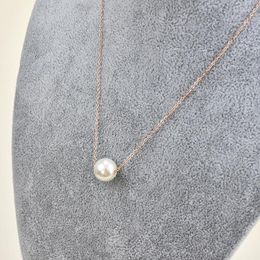 Pendant Necklaces Martick Simple Elegant Gold-color Pearl Necklace Link Chain Europe Brand Jewellery For Women P55