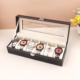 Jewelry Boxes 6 Grids Watch Box PU Leather Watch Case Holder Organizer Storage Box for Quartz Watches Jewelry Boxes Display Gift 230607