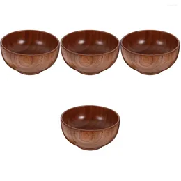 Bowls 4 Count Wood Salad Solid Soup Storage Round Serving Dessert 15X15X8.5CM Retro Small Wooden Jujube Noodle Natural Child