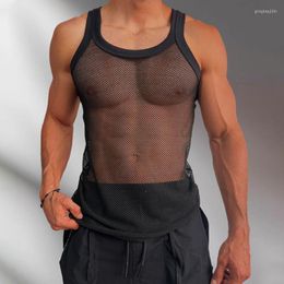 Men's Tank Tops Nightclub Sexy Transparent Mesh Men Streetwear Fashion Slim Straps Sleeveless Vest Summer Mens See Through Camisoles