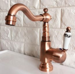 Kitchen Faucets Antique Red Copper Brass Bathroom Basin Sink Faucet Mixer Tap Swivel Spout Single Handle One Hole Deck Mounted Mnf398