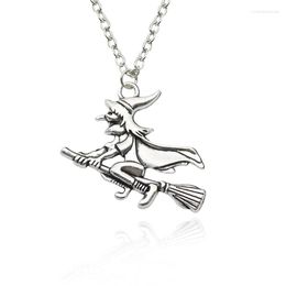 Pendant Necklaces Punk Retro Witch Riding A Broom Necklace Fairy Alloy Neutral Fashion Men And Women Jewelry Halloween Gift Direct Sales