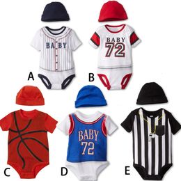 Rompers Baby Boy Sport Outfits Basketball Hat Suits Baseball Baby Rompers Kids Costume Numbers Printed 2 Pieces Body Suits 230608