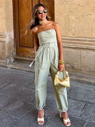Womens Jumpsuits Rompers Sexy Strapless With Belt For Women Causal Solid Sleeveless Wrapped Chest Summer Fashion Jumpsuit Full Cargo Pants 230609