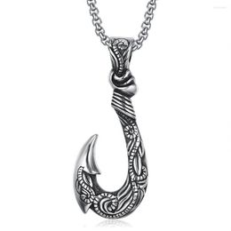 Pendant Necklaces Mens Stainless Steel Large 3D Hawaiian Fish Hook Necklace