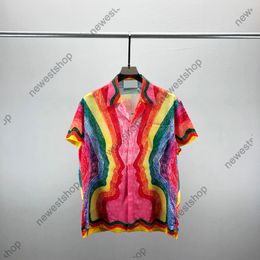 Designer summer Mens casual shirts 2023 Europe Hawaii Beach rainbow printing Shirt luxury turn down collar T shirt Designers Tshirts