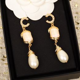 2023 Luxury quality Charm drop earring with diamond and nature shell beads in 18k gold plated have box stamp PS7067B