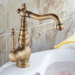 Kitchen Faucets Vintage Retro Antique Brass Wet Bar Bathroom Vessel Sink Faucet Swivel Spout Mixer Tap Single Hole One Handle Mnf258