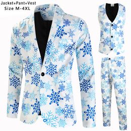 Men's Suits Blazers Brand Slim Christmas 3D Printed Three Piece Suit Jacket Pants Trousers Vest Sets Prom Party Stage Costumes 230609
