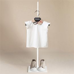 T-shirts Girls Cotton T Shirt Summer Camisole for Children Sleeveless Shirts Tops 2 To 8 Years Kids Vest Baby Back Button Design 230608