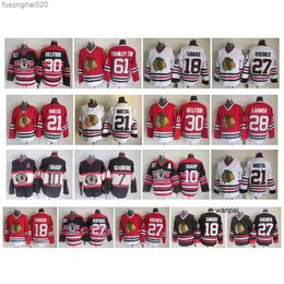 95 Vintage Chicago Blackhawks Trikot 18 Denis Savard 27 Jeremy Roenick 28 Steve Larmer 30 Ed Belfour 61 Stanley Cup CCM Hockey Trikots