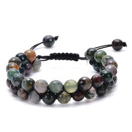 6/8MM Natural stone Indian agate Double-layer beaded bracelet hand braided beads Couple Energy Healing Yoga Bracelet