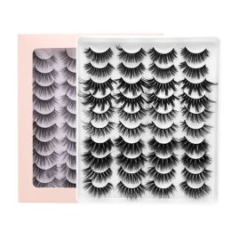 Handmade Reusable 20 Pairs Mink False Eyelashes Set Thick Long Curly Crisscross 3D Fake Lashes Extensions Soft Vivid With Pink Packing Box