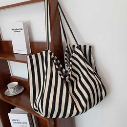 Evening Bags Women's Tote Bag Striped Canvas Casual Handbags For Female 2023 Simple Shopping Large Capacity Woman Shopper School