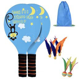 Tennis Rackets Beach Paddle Ball Game Set Wood Paddles Badminton Racket Kids Adults Battledore Racquet Feather Balls with Carry Bag 230609