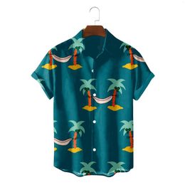 Men's Casual Shirts Men Hawaiian Shirt Fashion Summer Beach Clothes Blusas Coconut Tree Camisa Blouses Button Up Chemise Streetwear