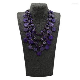 Chains Bohemia Statement Necklace & Pendant Multi Layer Purple Beads Wood Long Vintage Bib Jewelry Handmade Collar