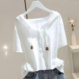 Women's T Shirts Cotton Shirt Women Fashion Hooded Short Sleeved T-shirt 2023 Spring Summer Korean Style Loose Thin All-match Pullover Tops