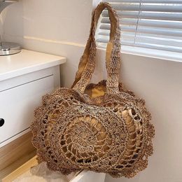 Evening Bags Summer Hand-Woven Handbags Handmade Ladies Straw Bag Casual Fashion Solid Colour Portable Simple Crochet Round For Holiday Party